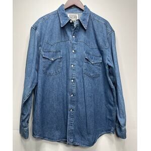 Jensen Smith Vintage Embroidered Landmark Denim Long Sleeve Shirt / Size-XL